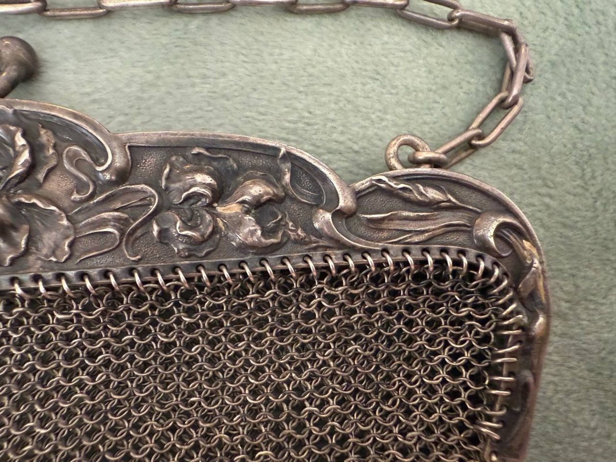 Sac à Main, Bourse , Aumoniere Porte-monnaie Du XIXe, Style Art Nouveau ,en Argent-photo-3