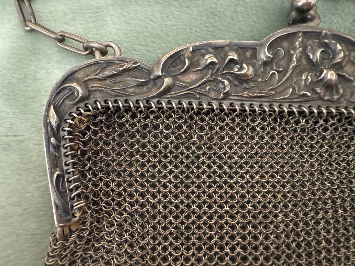 Sac à Main, Bourse , Aumoniere Porte-monnaie Du XIXe, Style Art Nouveau ,en Argent-photo-4