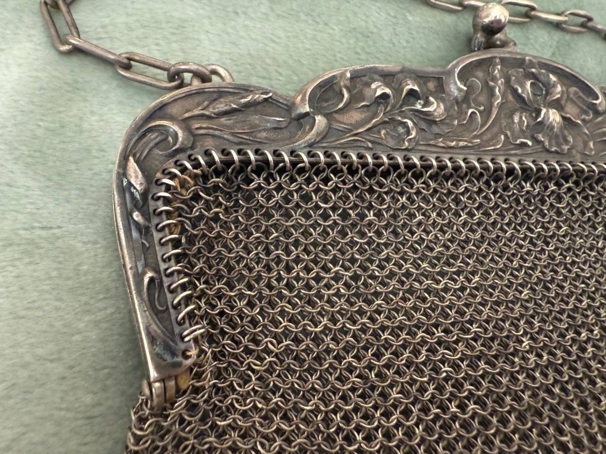 Sac à Main, Bourse , Aumoniere Porte-monnaie Du XIXe, Style Art Nouveau ,en Argent-photo-1