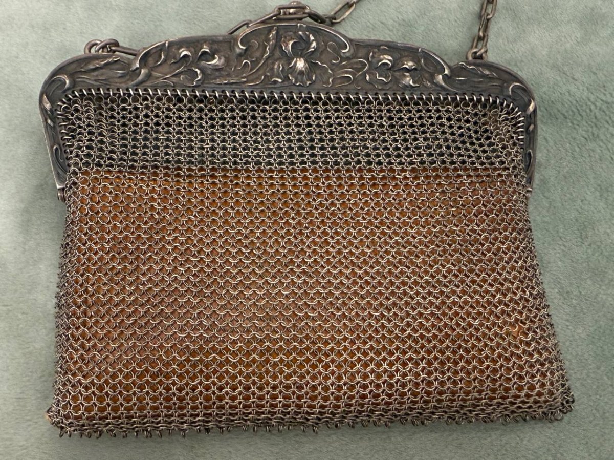 Sac à Main, Bourse , Aumoniere Porte-monnaie Du XIXe, Style Art Nouveau ,en Argent-photo-4