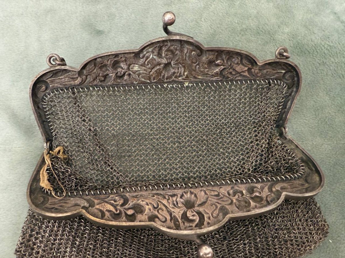 Sac à Main, Bourse , Aumoniere Porte-monnaie Du XIXe, Style Art Nouveau ,en Argent-photo-8