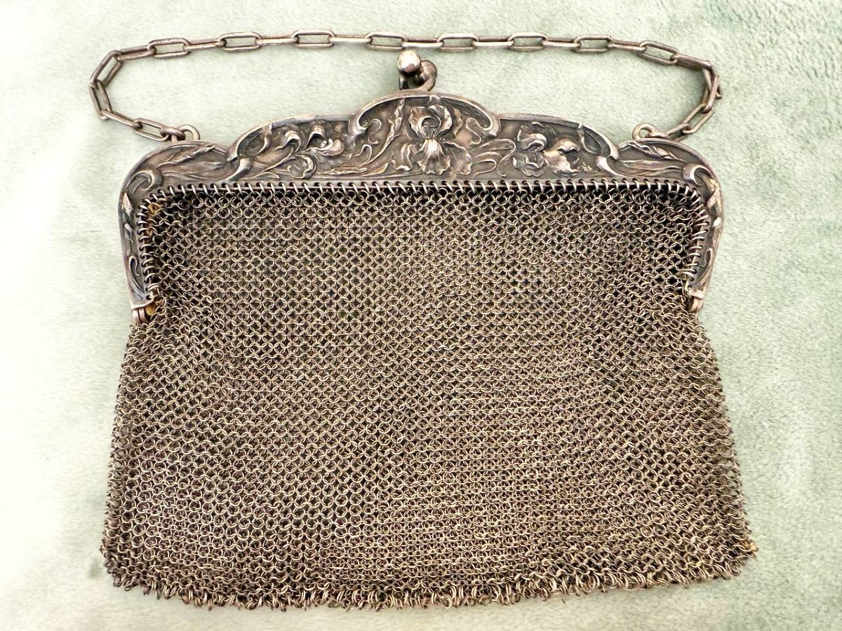 Sac à Main, Bourse , Aumoniere Porte-monnaie Du XIXe, Style Art Nouveau ,en Argent