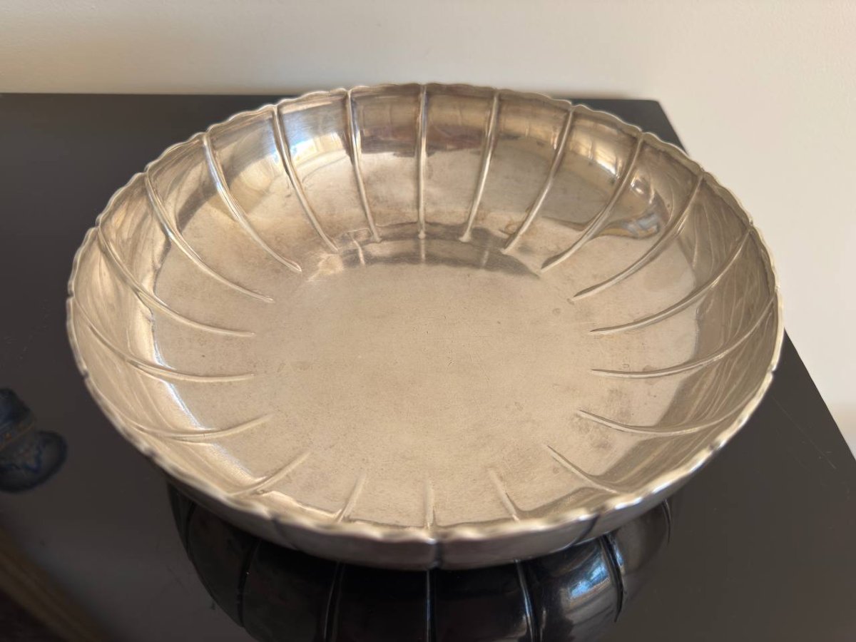 Un plat rond , une coupe , un Vide-poche, un bol , une coupe cannelée en argent massif-photo-2