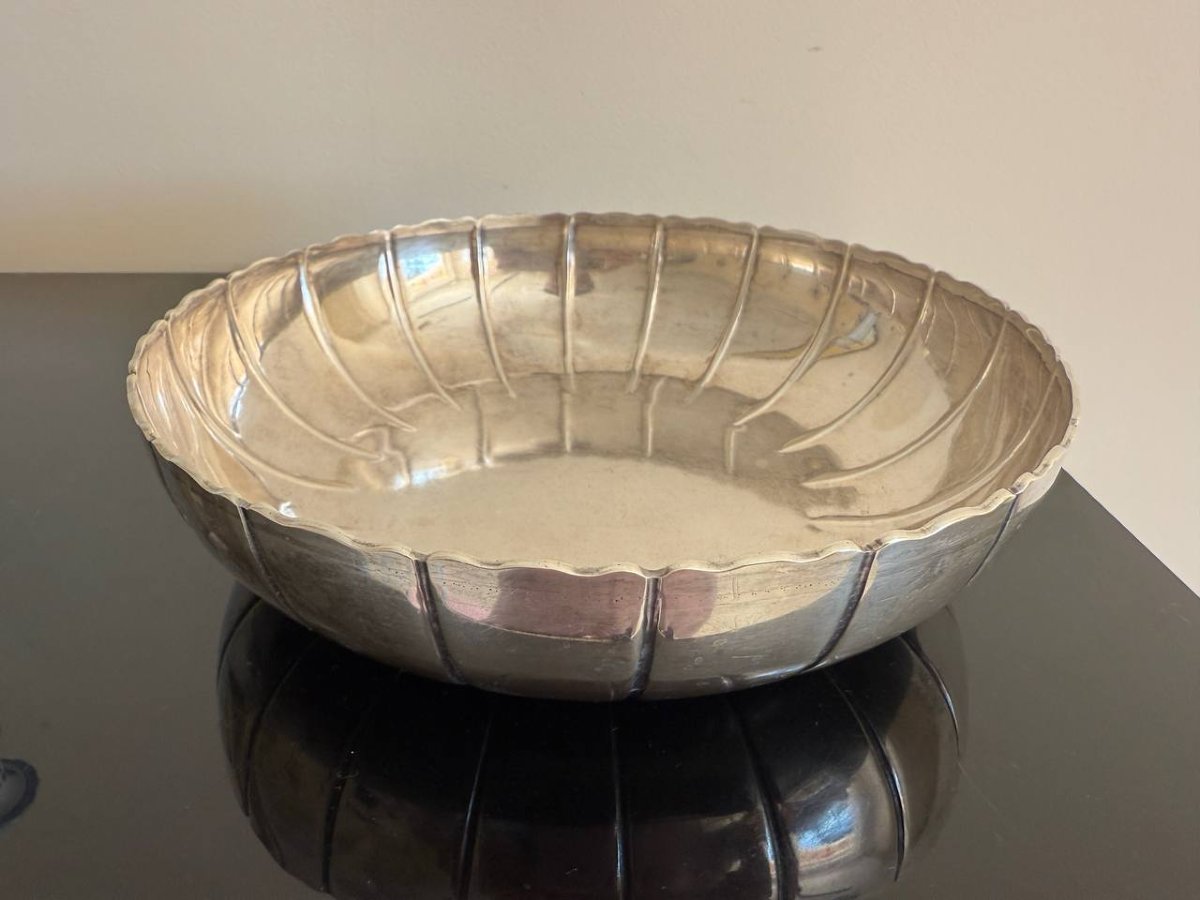 Un plat rond , une coupe , un Vide-poche, un bol , une coupe cannelée en argent massif-photo-3