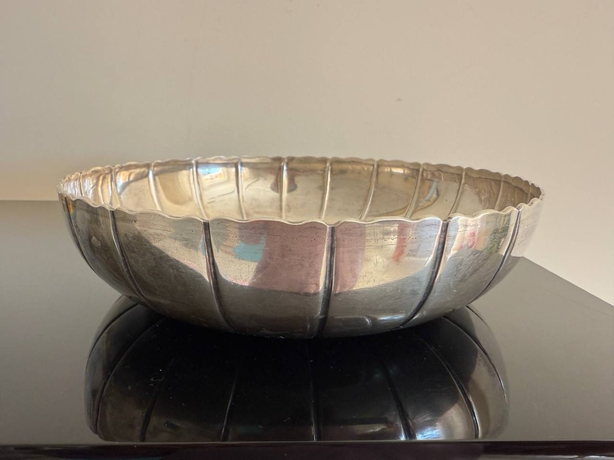 Un plat rond , une coupe , un Vide-poche, un bol , une coupe cannelée en argent massif-photo-4