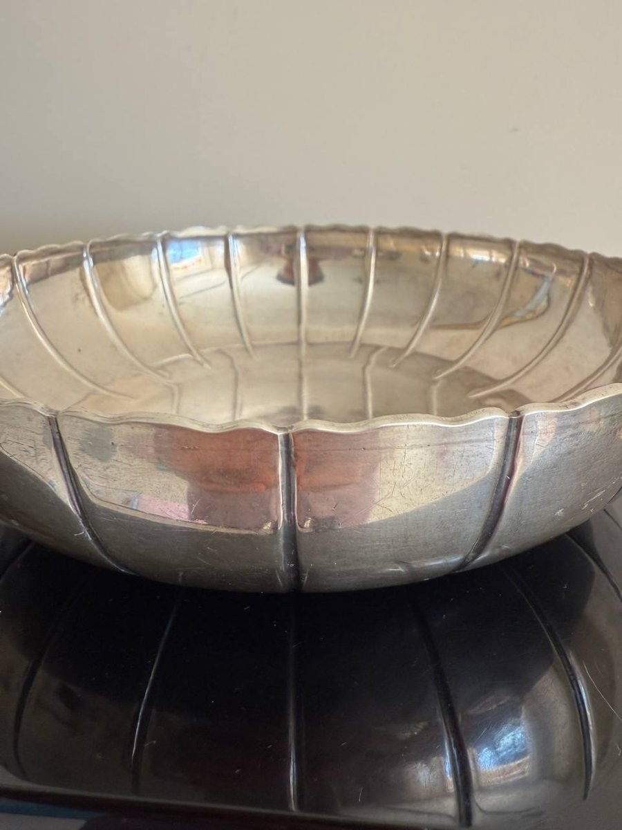 Un plat rond , une coupe , un Vide-poche, un bol , une coupe cannelée en argent massif-photo-2