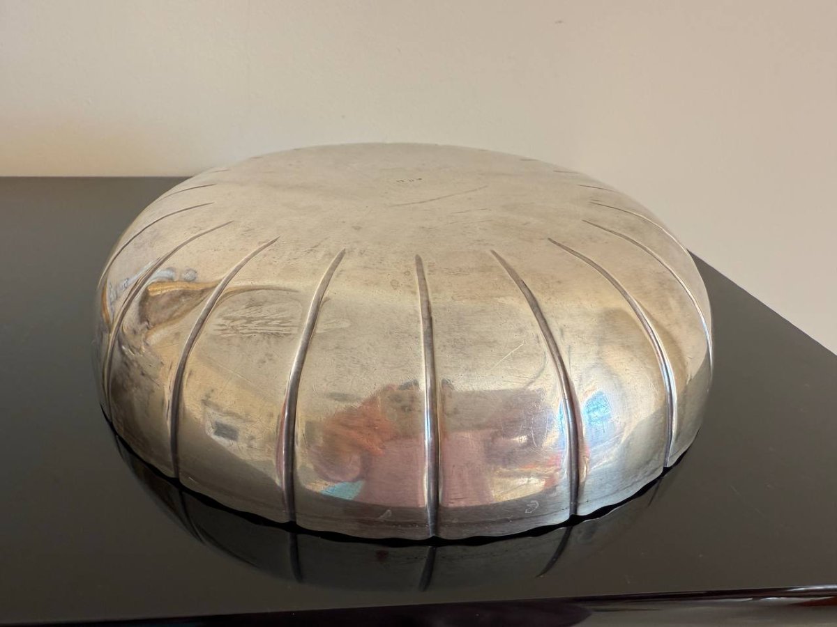 Un plat rond , une coupe , un Vide-poche, un bol , une coupe cannelée en argent massif-photo-5