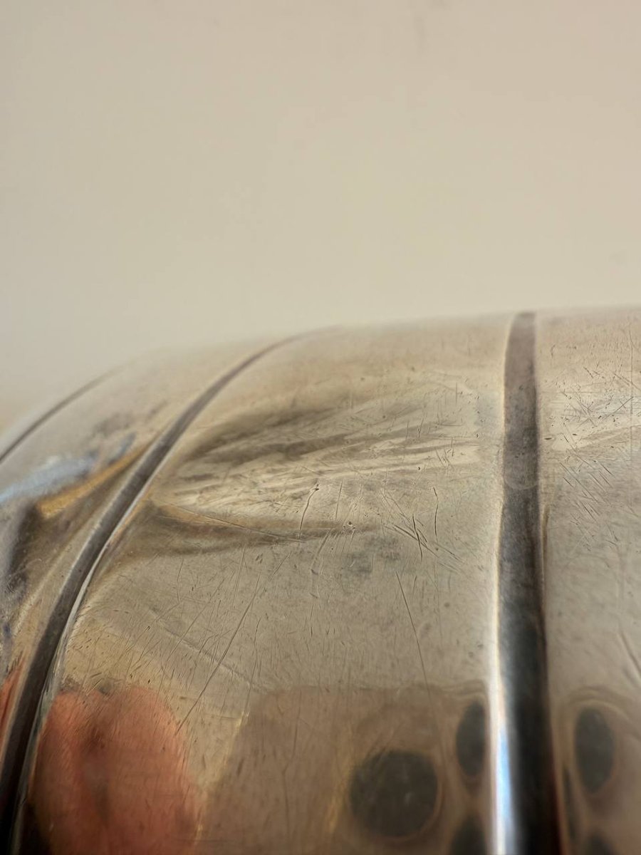 Un plat rond , une coupe , un Vide-poche, un bol , une coupe cannelée en argent massif-photo-6