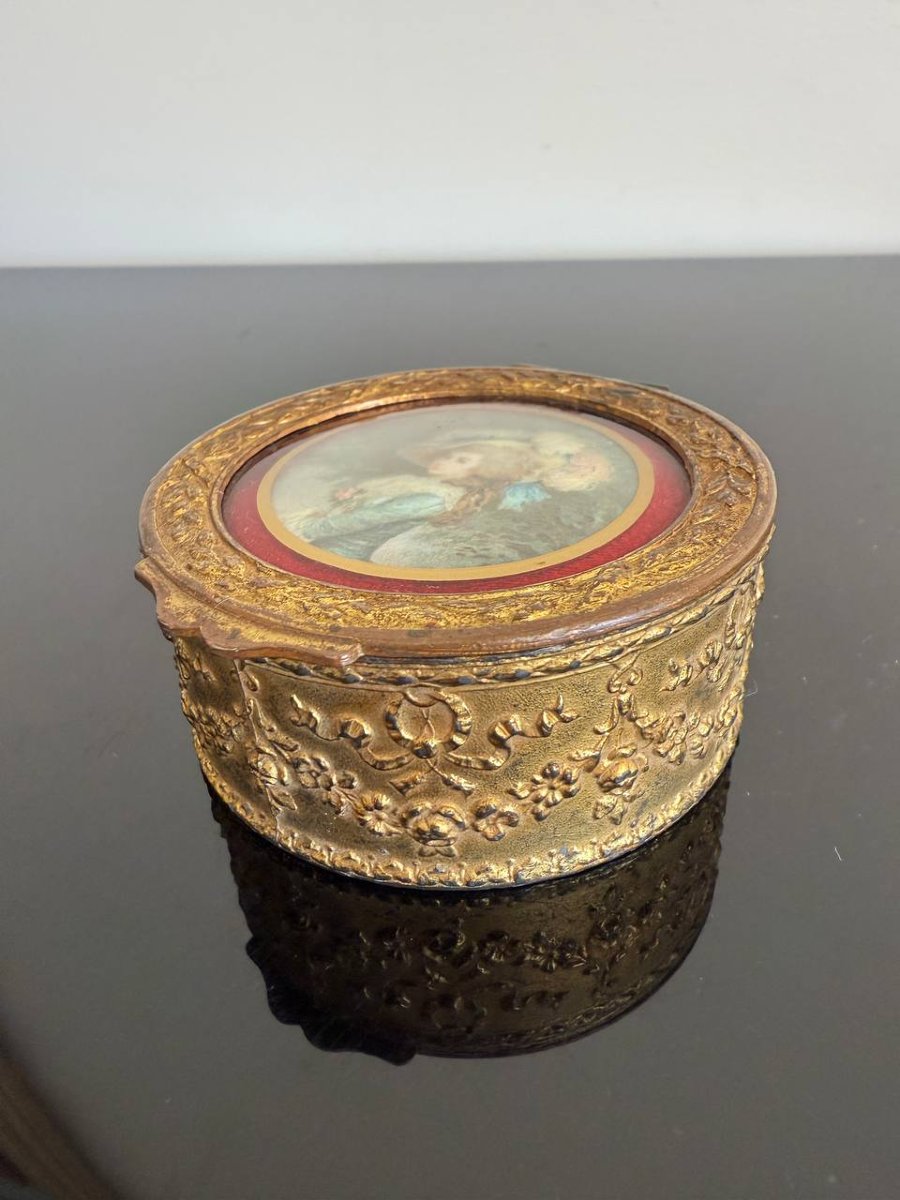 Round Box With Miniature Painting, Late 19th Century-photo-3