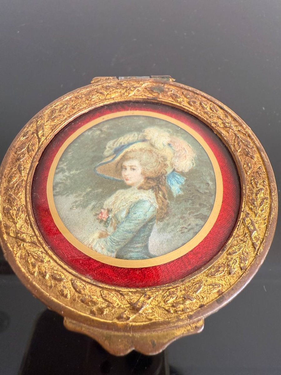 Round Box With Miniature Painting, Late 19th Century-photo-1