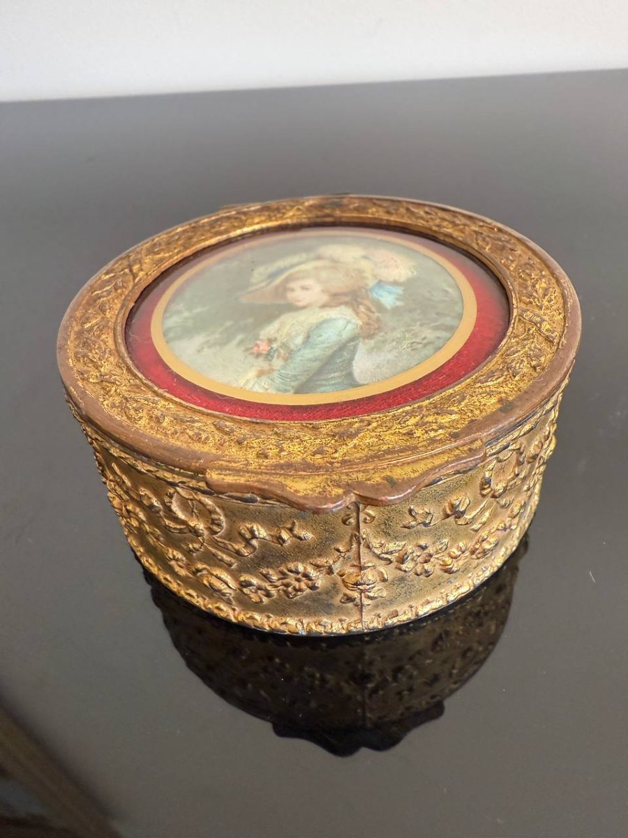 Round Box With Miniature Painting, Late 19th Century-photo-2