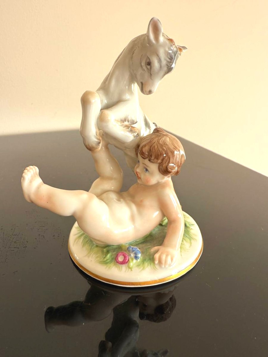 Putto With Kid, Vienna Porcelain Manufactory Augarten.