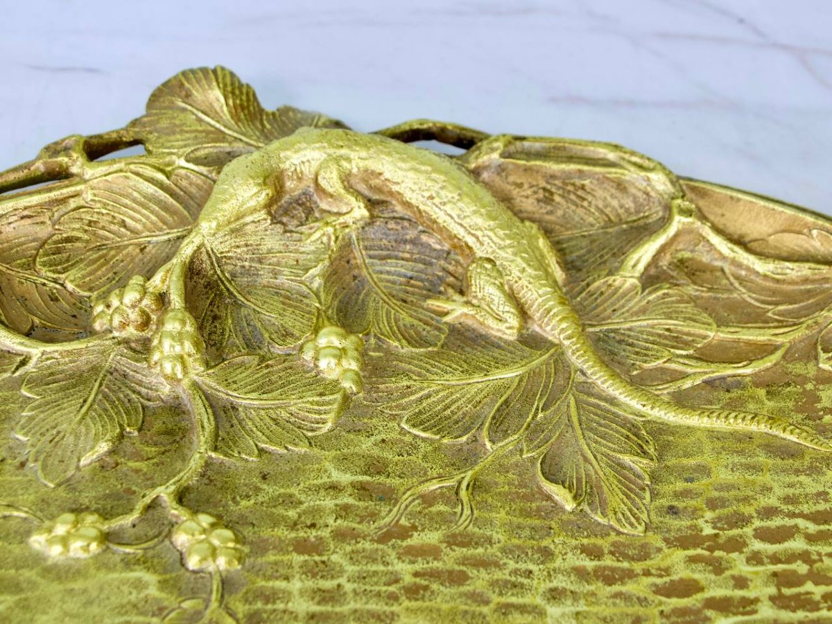 Art Nouveau Bronze Tray With Lizard Decor-photo-2