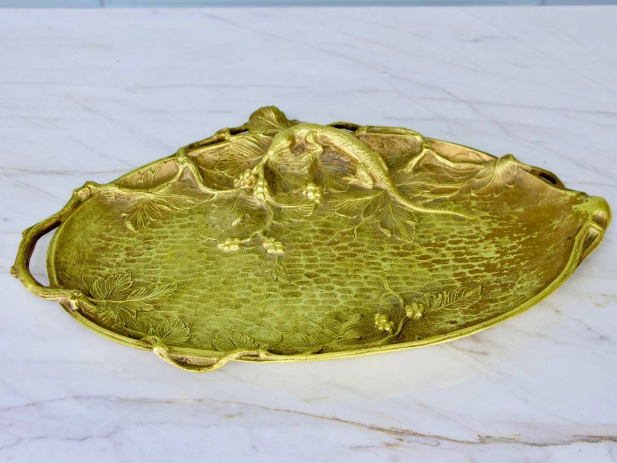 Art Nouveau Bronze Tray With Lizard Decor-photo-4