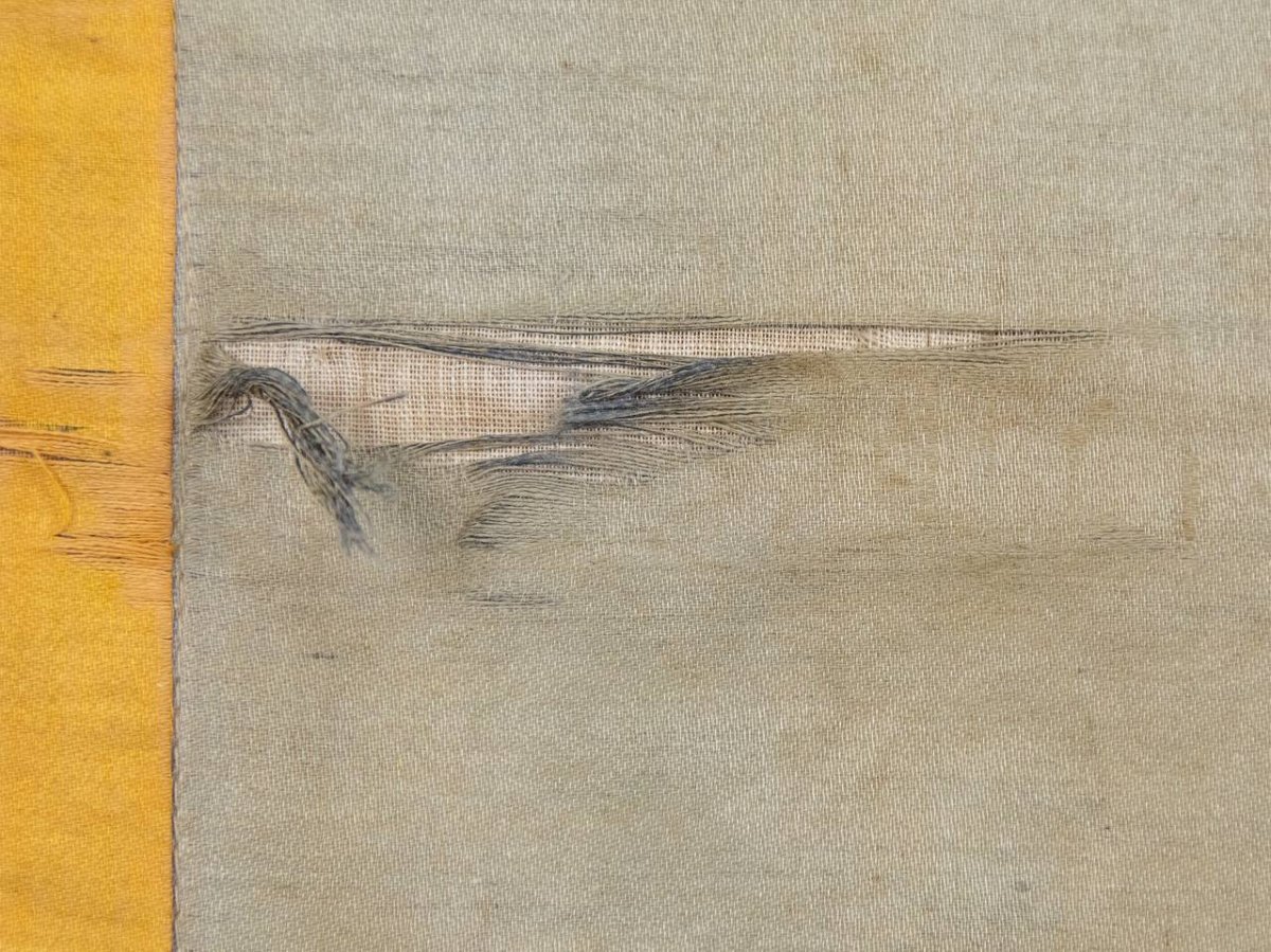 PANNEAU DE BRODERIE , BOUT DE SOIE ANCIEN , Berger - paysan IMMORTEL, ASIATIQUE.-photo-4