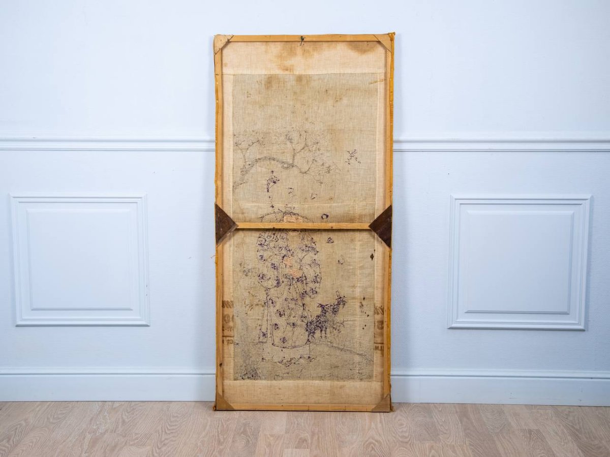 PANNEAU DE BRODERIE , BOUT DE SOIE ANCIEN , Berger - paysan IMMORTEL, ASIATIQUE.-photo-7