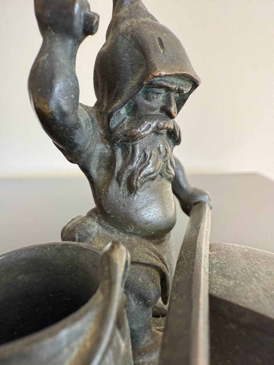 PYROGÈNE AU NAIN FORGERON EPREUVE EN BRONZE À PATINE BRUN NUANCÉ-photo-5