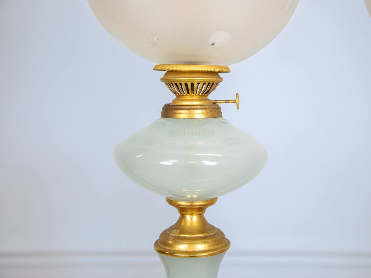 Baluster-shaped Oil Lamps In Opaline Glass-photo-4