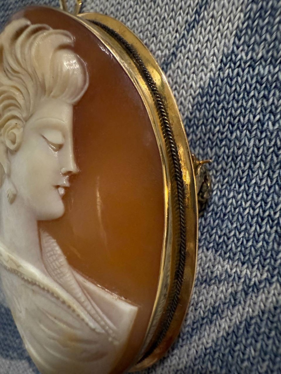 Broche ou pendentif en camée de coquillage, serti en or-photo-3