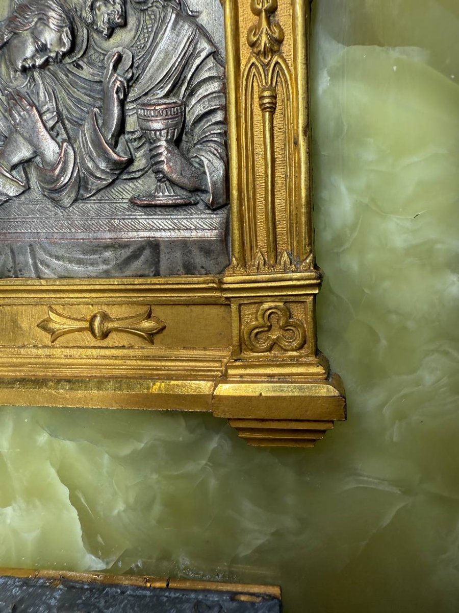 Antique Holy Water Font In Onyx, Gilt And Silvered Bronze And Spelter, Depicting Jesus And Mary Magdalene-photo-2