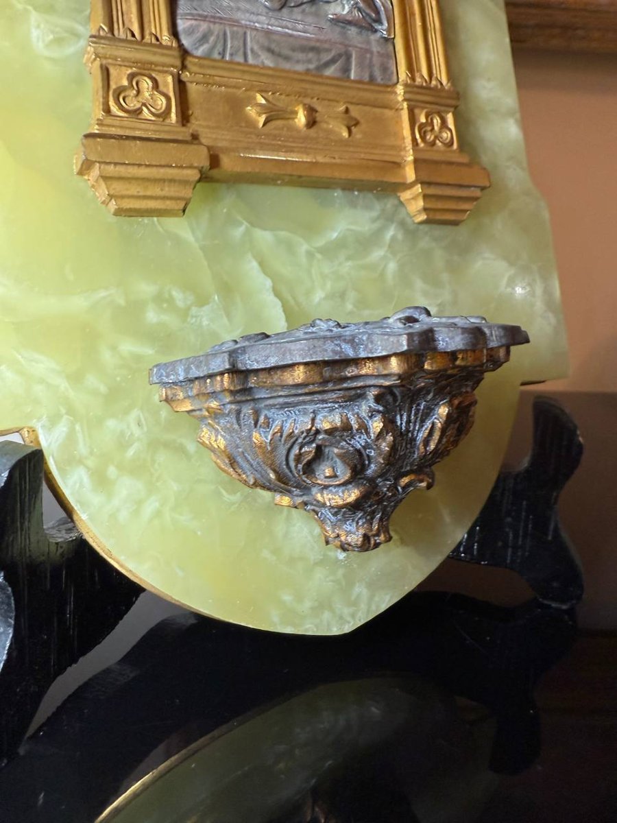 Antique Holy Water Font In Onyx, Gilt And Silvered Bronze And Spelter, Depicting Jesus And Mary Magdalene-photo-4