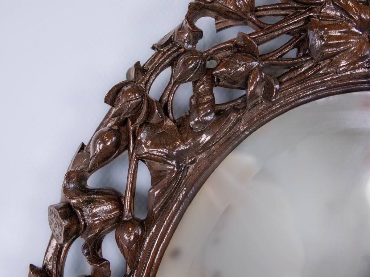 Miroir en bois ajouré sculpté, chinois ou japonais ou indochinois-photo-4
