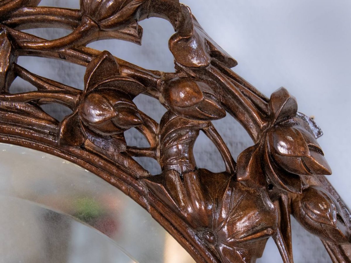 Miroir en bois ajouré sculpté, chinois ou japonais ou indochinois-photo-3