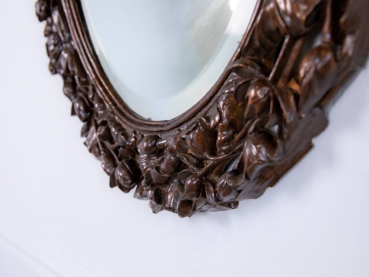 Miroir en bois ajouré sculpté, chinois ou japonais ou indochinois-photo-7