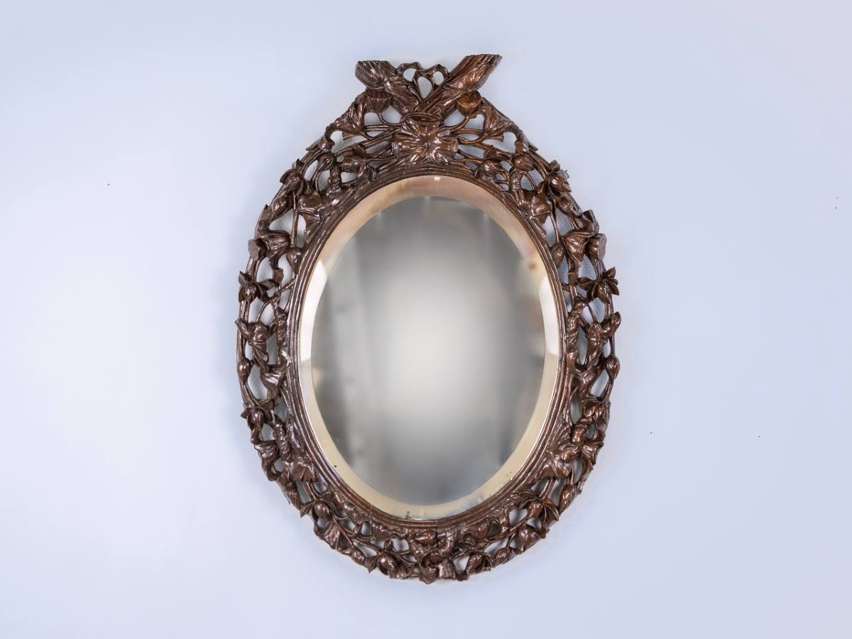 Miroir en bois ajouré sculpté, chinois ou japonais ou indochinois