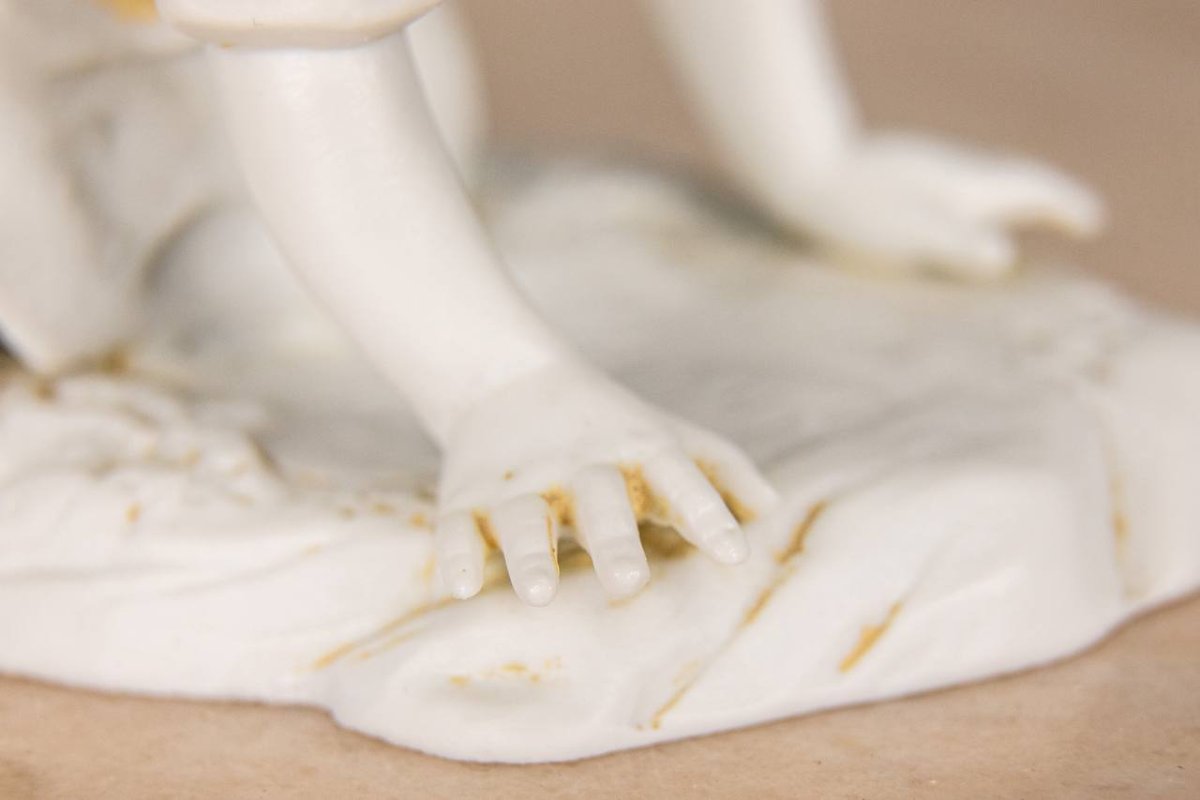 Little Girl Playing With Cat, Brand, Muller Volkstedt -photo-2