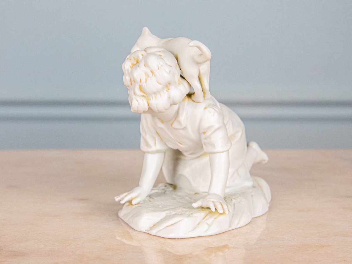 Little Girl Playing With Cat, Brand, Muller Volkstedt -photo-5