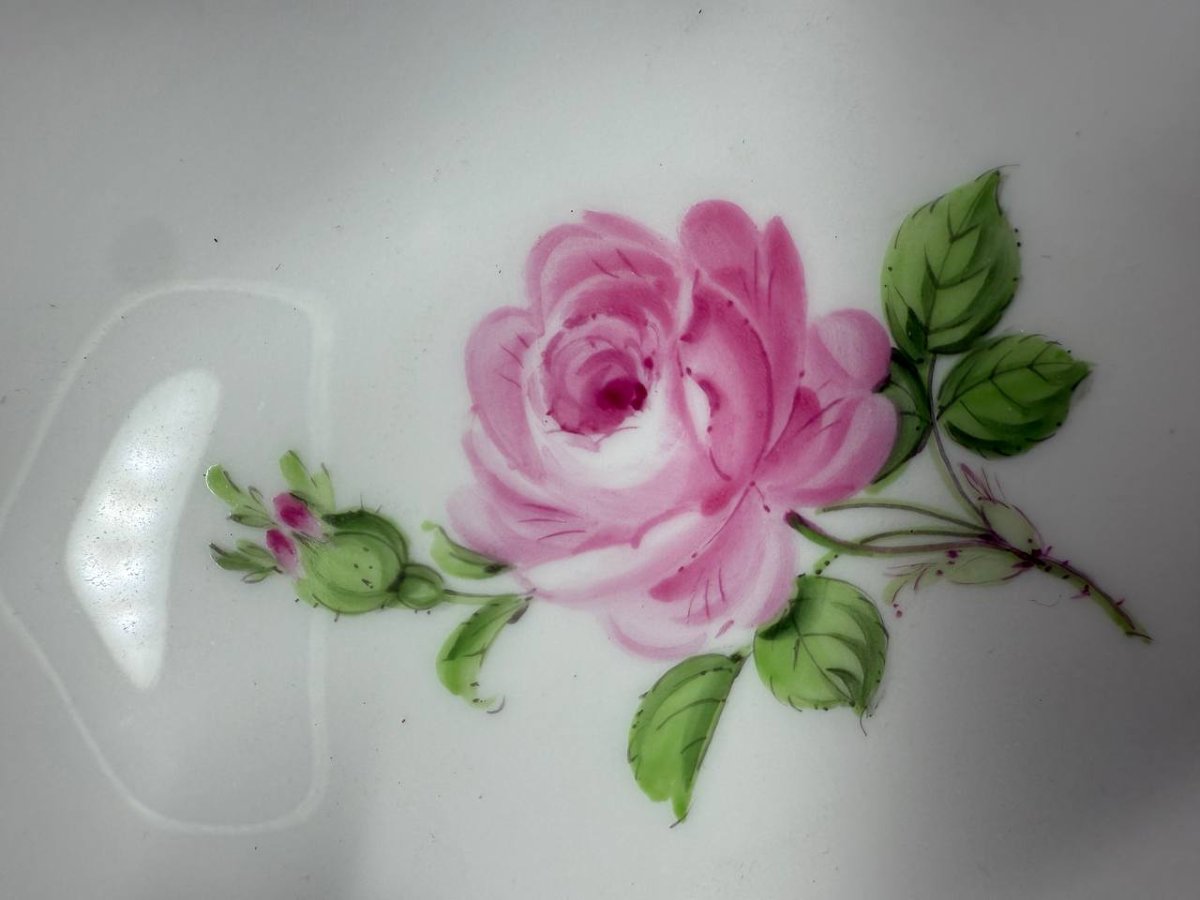 Petit bol ovale , assiettes ou ravier « Meissen » Rose rouge-photo-3
