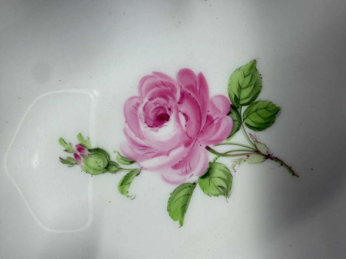 Petit bol ovale , assiettes ou ravier « Meissen » Rose rouge-photo-1