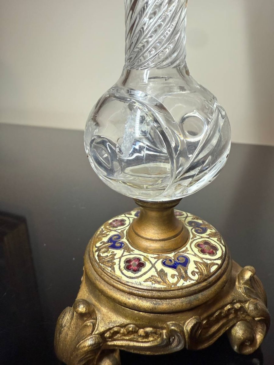 Vase en cristal et bronze à décor d'émail champlevé-photo-3