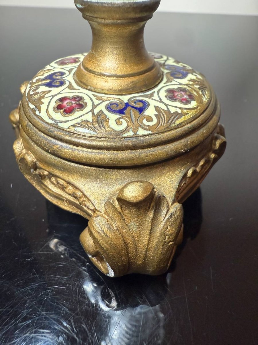 Vase en cristal et bronze à décor d'émail champlevé-photo-2
