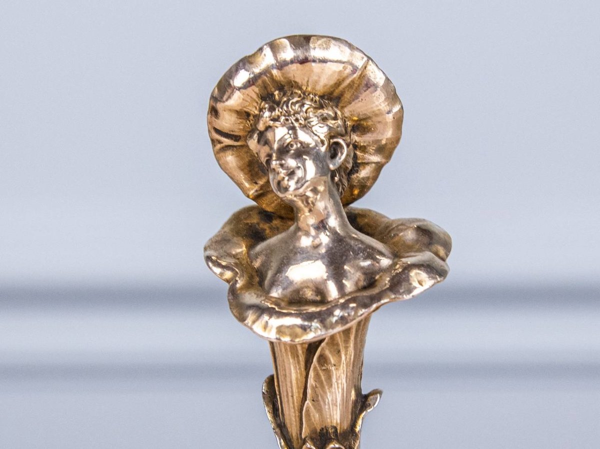 Silver Wax Seal, Monogrammed, Depicting A Woman's Bust, Art Nouveau.-photo-6