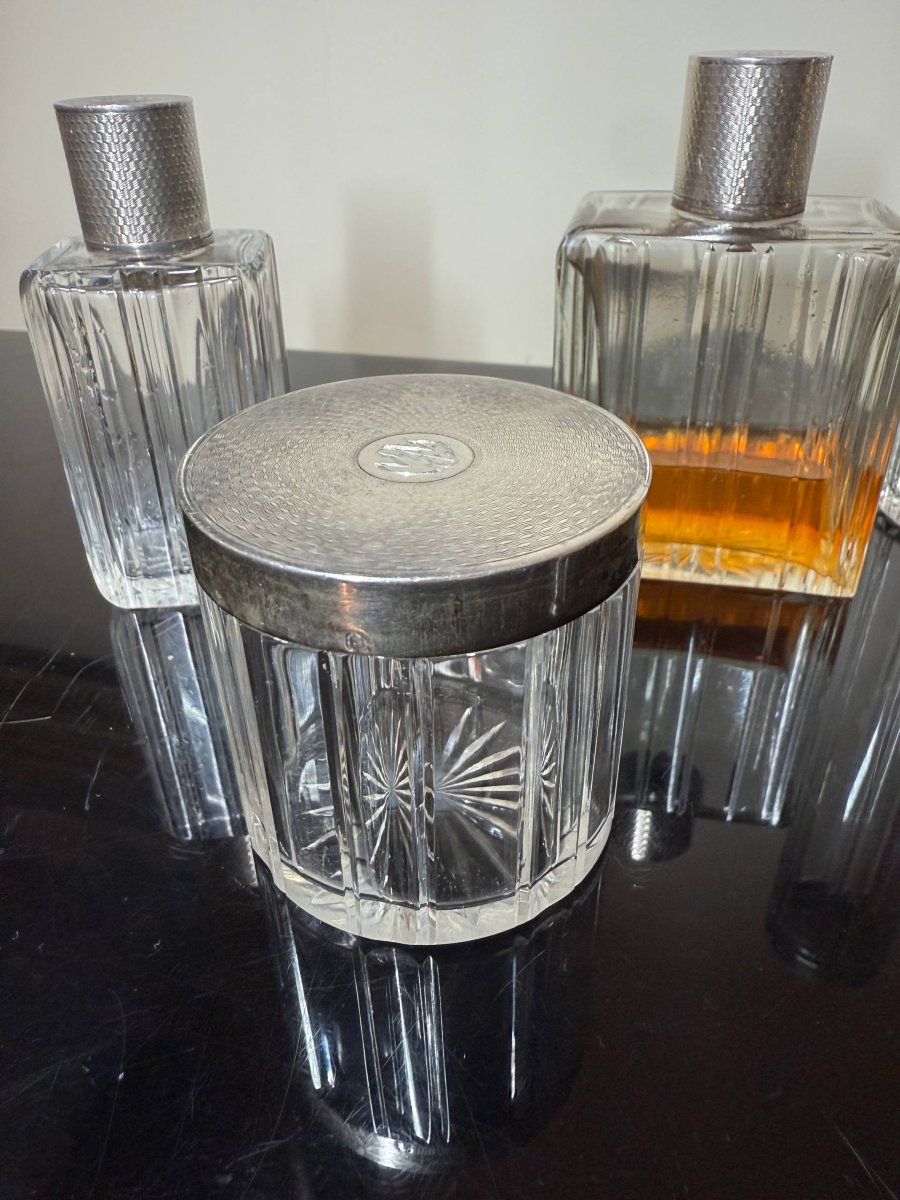 Nécessaire de toilette voyages cristal argent massif-photo-3