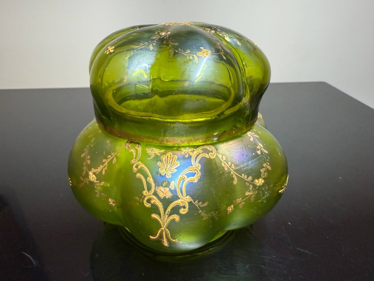 Iridescent Green Lötz Vase With Hand-painted Gold Decoration, Johann Lötz Witwe (loetz) Dek I/439-photo-2