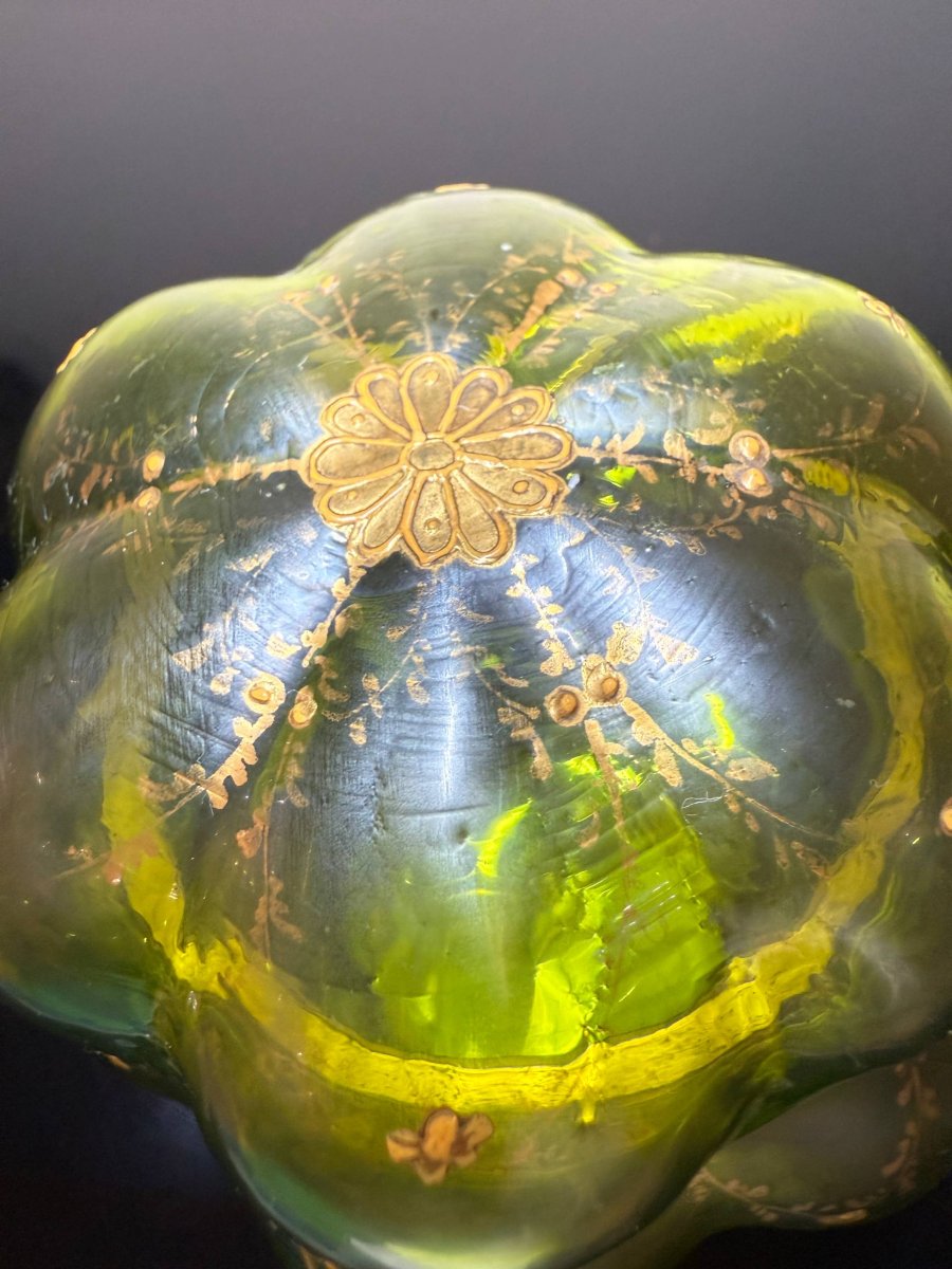 Iridescent Green Lötz Vase With Hand-painted Gold Decoration, Johann Lötz Witwe (loetz) Dek I/439-photo-4