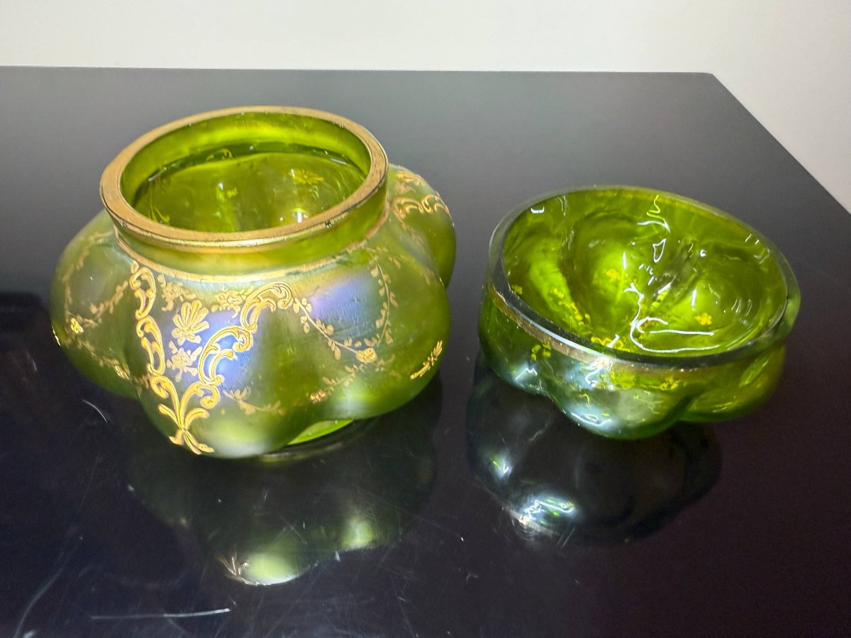 Iridescent Green Lötz Vase With Hand-painted Gold Decoration, Johann Lötz Witwe (loetz) Dek I/439-photo-5