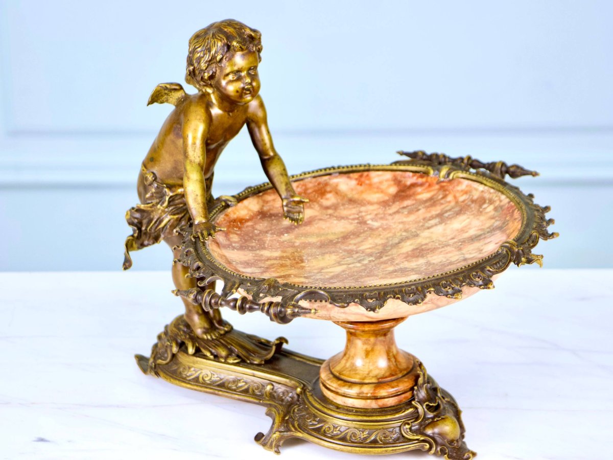 Centre de table , vase Napoléon III en bronze patiné, onyx-photo-2