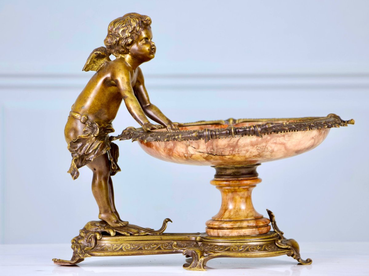 Centre de table , vase Napoléon III en bronze patiné, onyx-photo-3