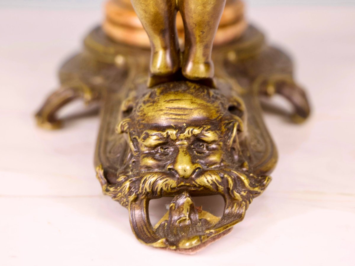 Centre de table , vase Napoléon III en bronze patiné, onyx-photo-4