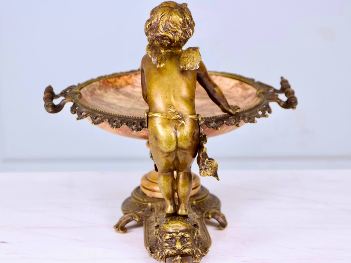 Centre de table , vase Napoléon III en bronze patiné, onyx-photo-8