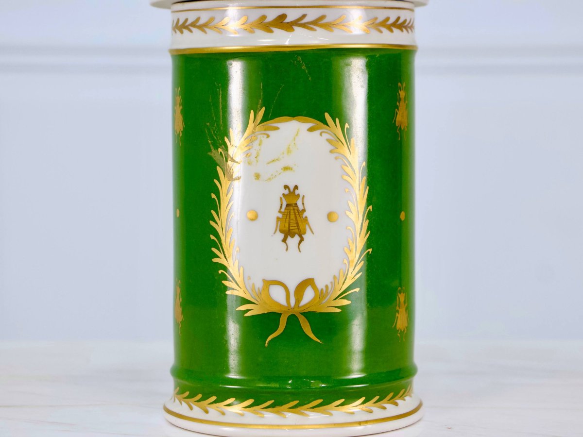 Pot A Pharmacie en Porcelaine Style Empire Décor D'abeilles et Aigle-photo-1
