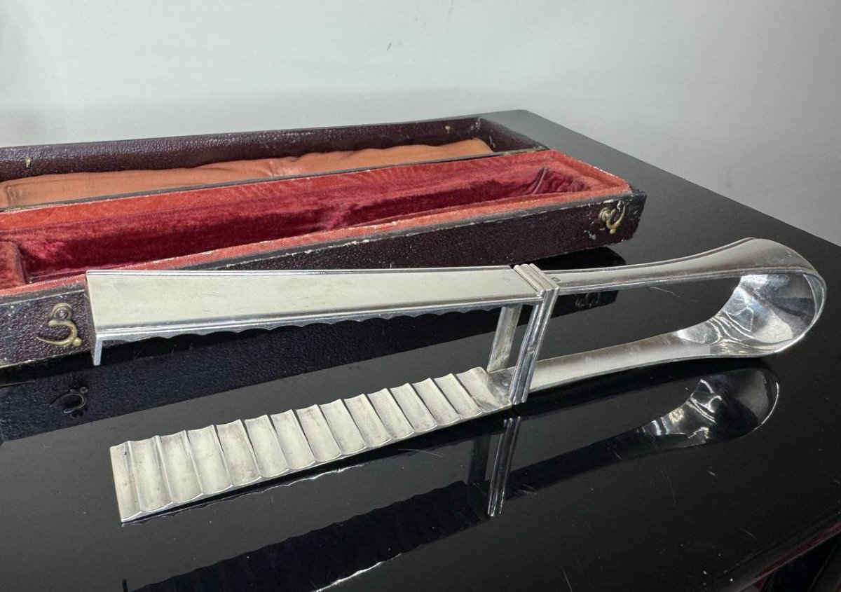 Solid Silver Asparagus Tongs, Napoleon III Period, Minerva Hallmark + Silversmith Hippolyte Thomas-photo-2