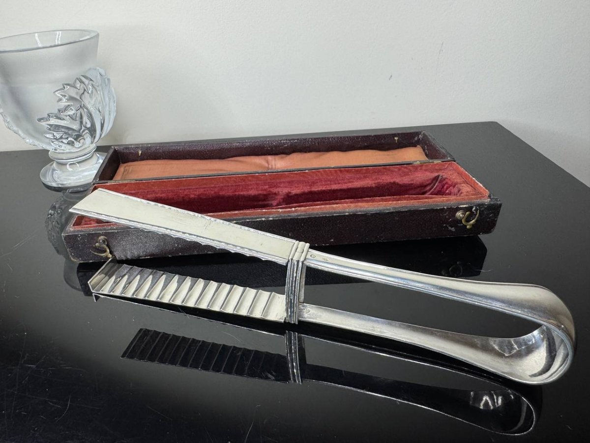 Solid Silver Asparagus Tongs, Napoleon III Period, Minerva Hallmark + Silversmith Hippolyte Thomas-photo-3