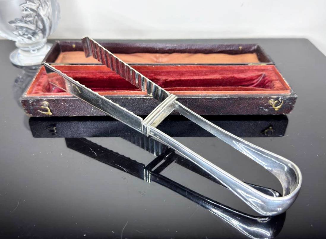 Solid Silver Asparagus Tongs, Napoleon III Period, Minerva Hallmark + Silversmith Hippolyte Thomas-photo-2
