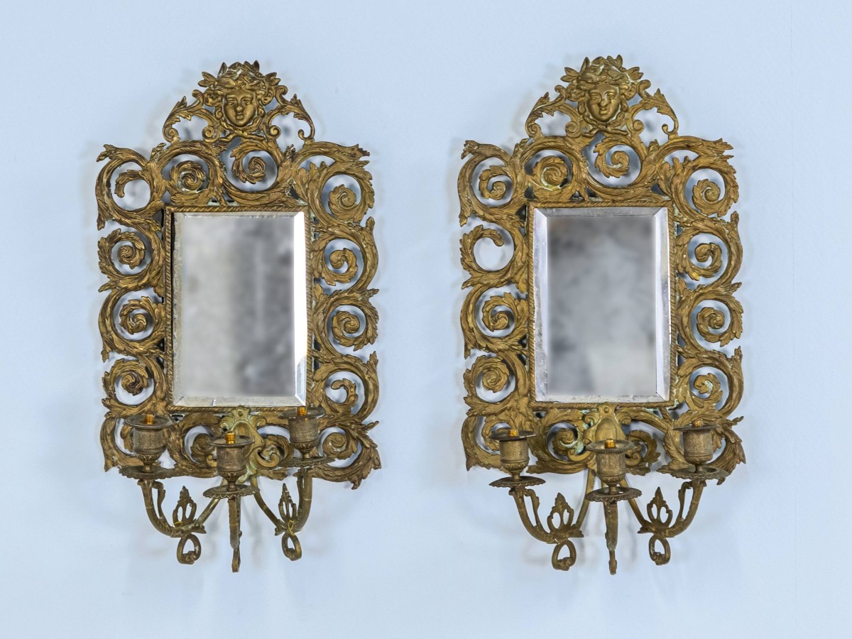 Pair Of Bronze Wall Mirrors