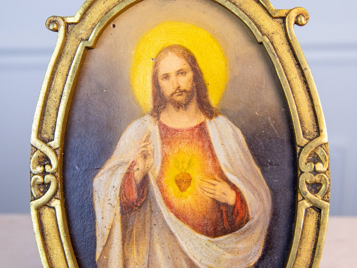 Ancienne peinture Jésus Sacré-cœur-photo-2